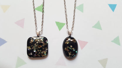 black resin glitter necklaces