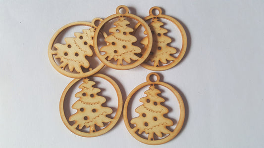 54mm wooden christmas tree bauble shapes