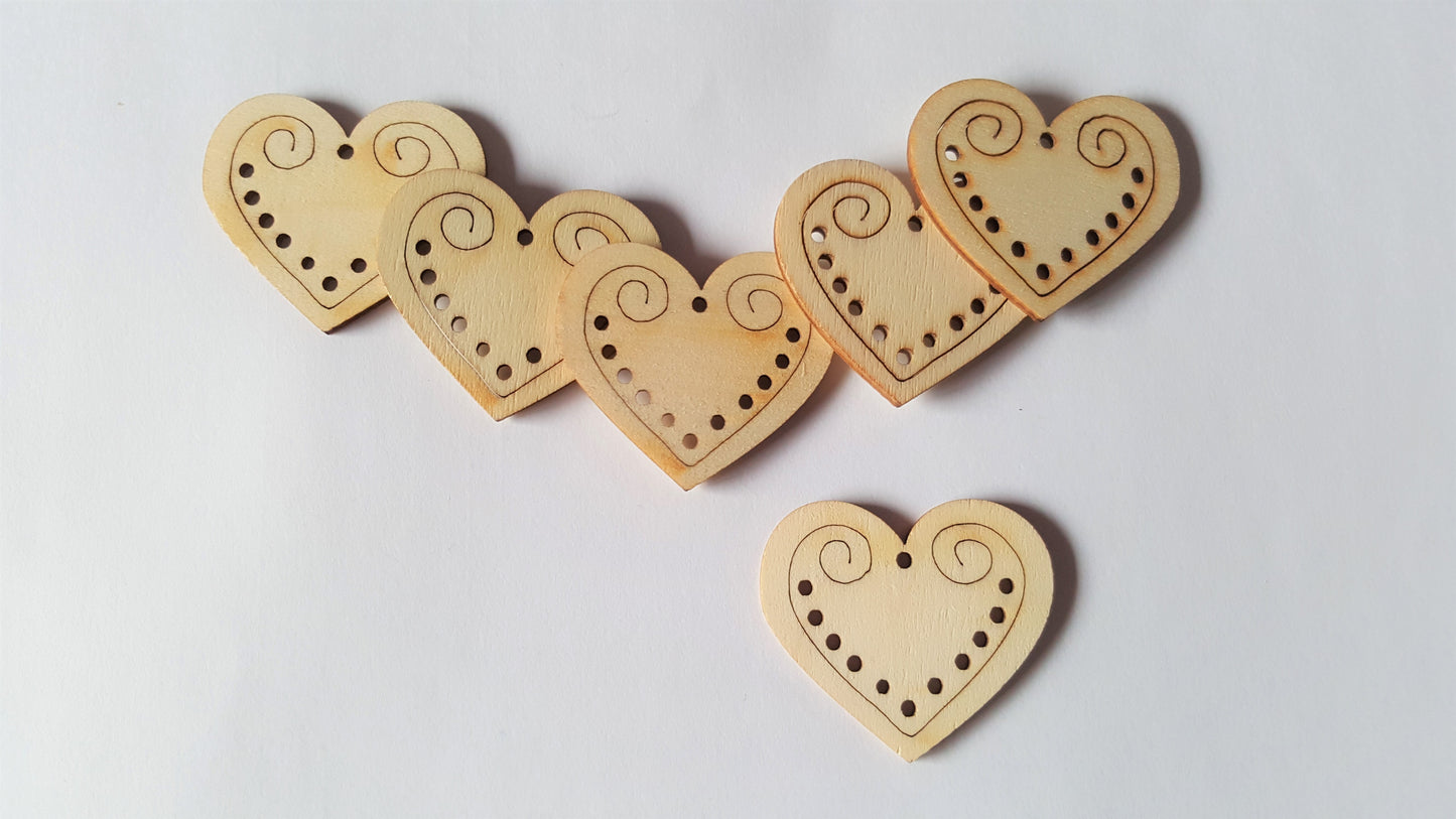 50mm wooden heart shapes