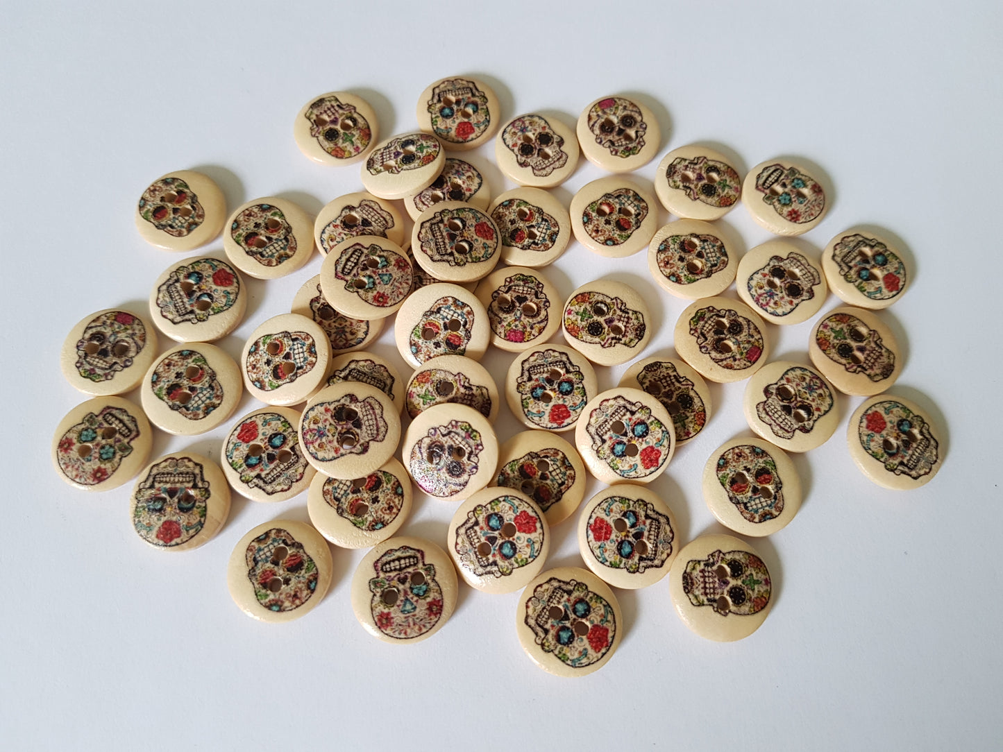 15mm wooden sugar skull buttons