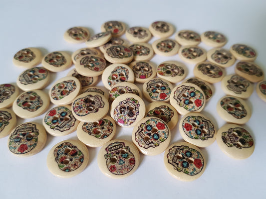 15mm wooden sugar skull buttons