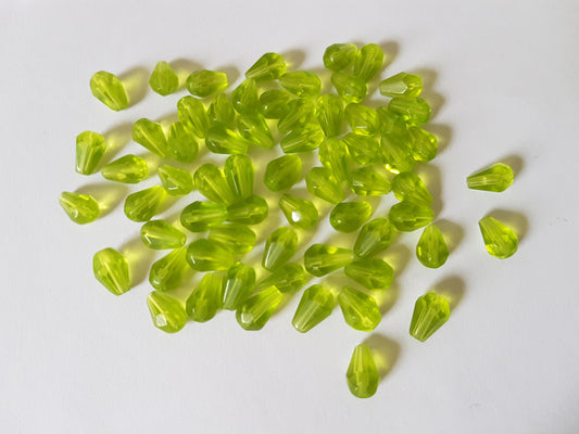 10mm faceted glass drop beads - green