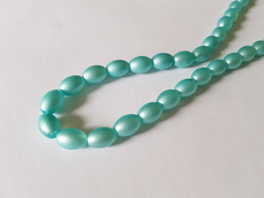 11mm pastel glass oval beads - blue