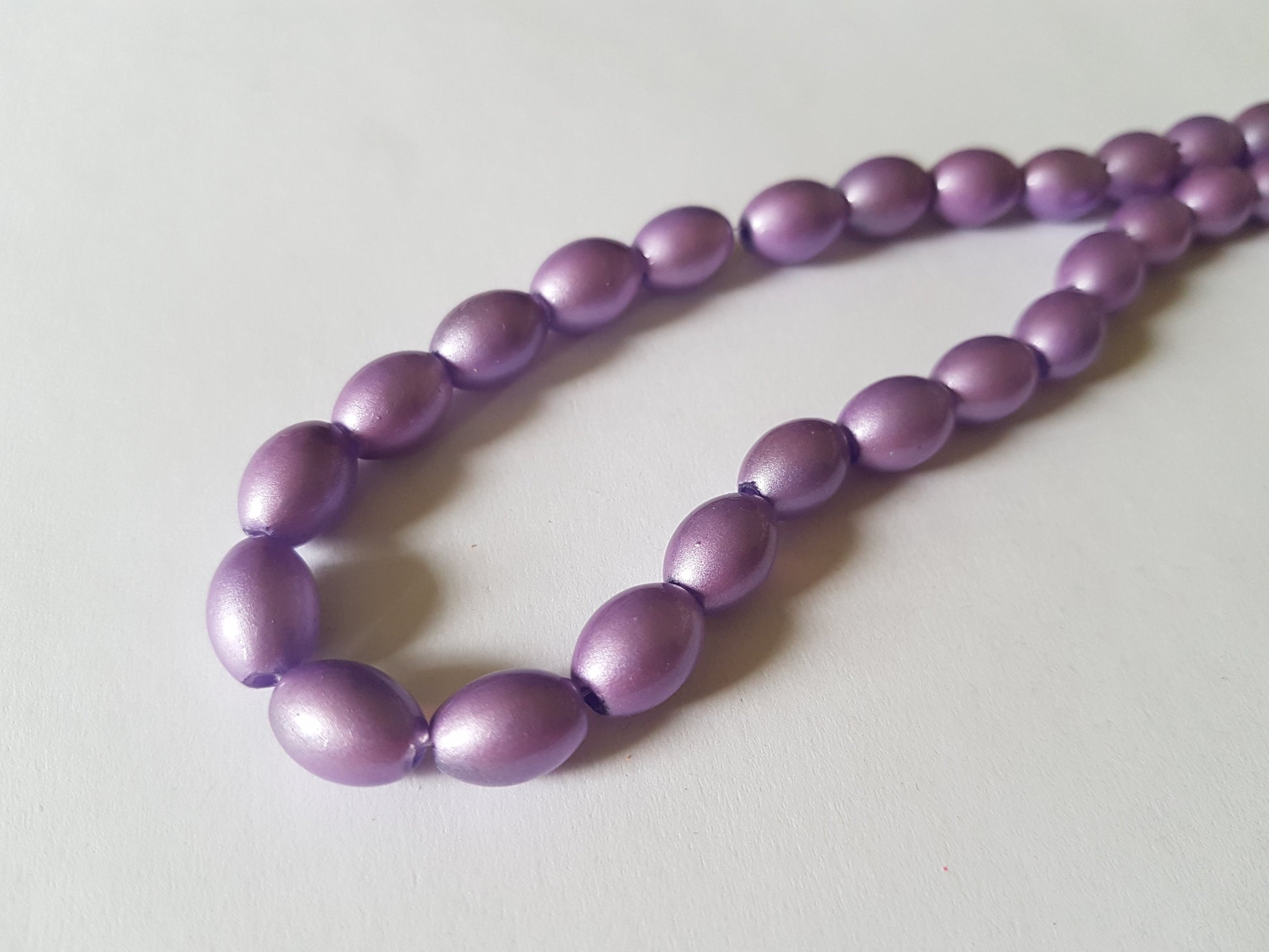 11mm pastel glass oval beads - purple