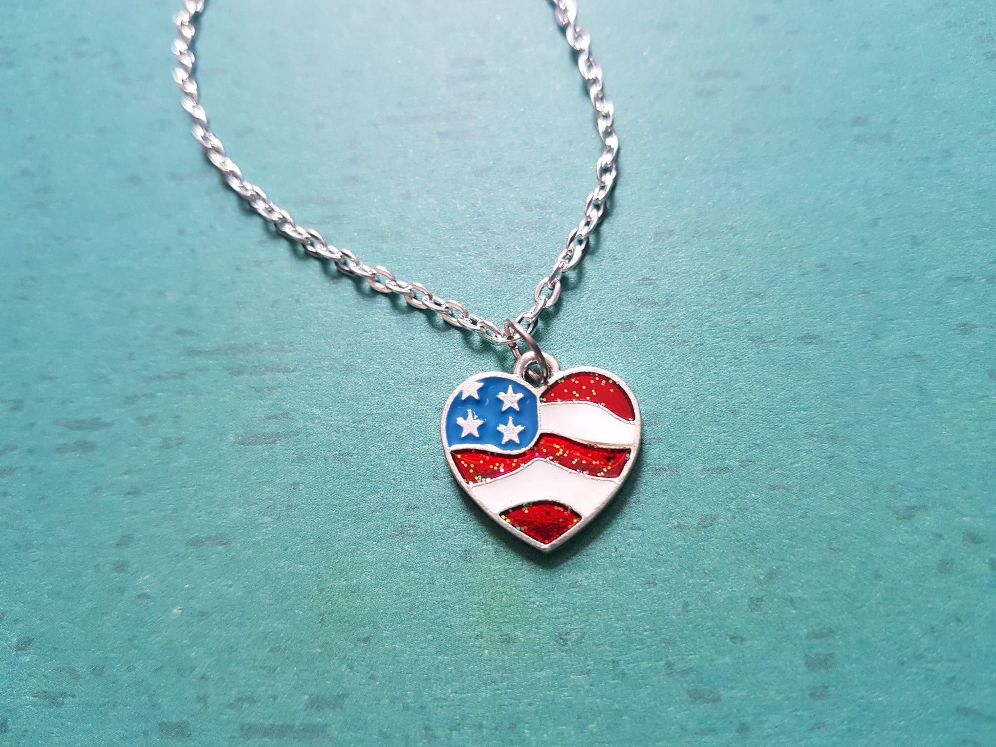 USA flag heart charm bracelet chain 