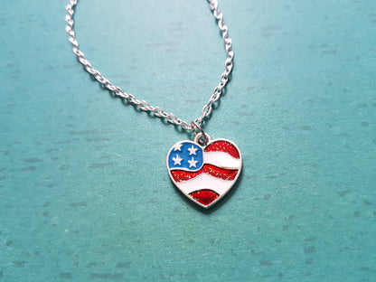 USA flag heart charm bracelet chain 