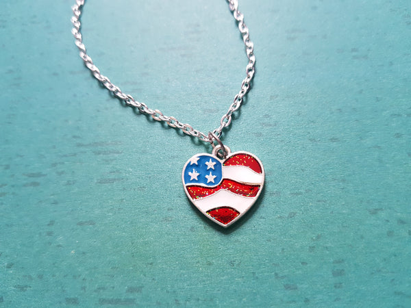 USA flag heart charm bracelet chain 