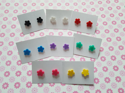 Colorful Flower Stud Earrings - Tiny Acrylic Silver Plated Earrings for Everyday Wear, Gifts & Kawaii Accessories