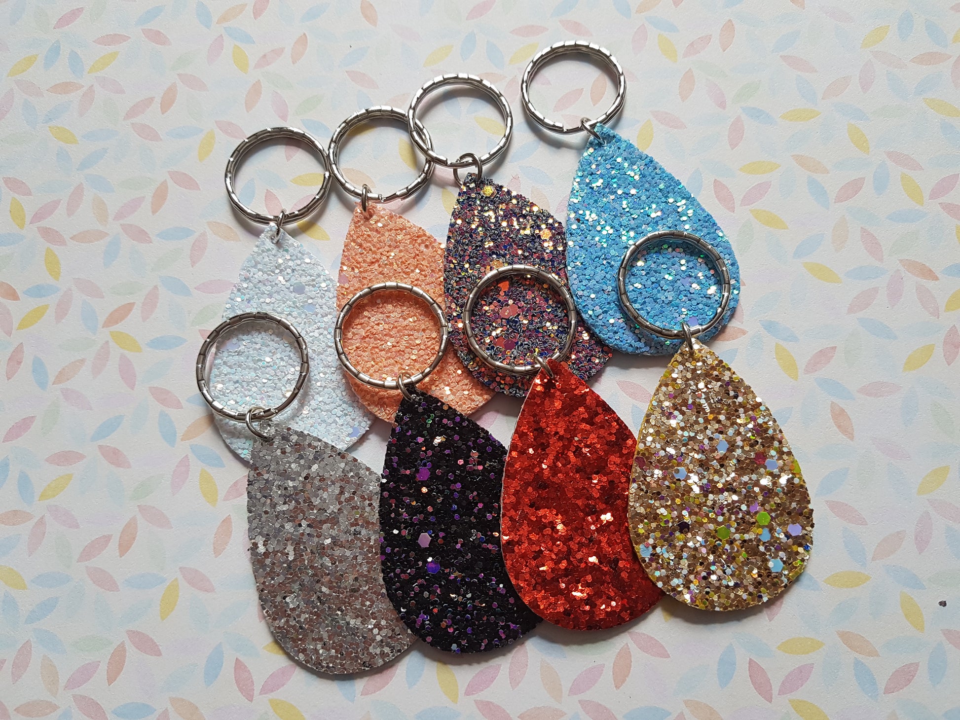 faux leather glitter drop keyrings