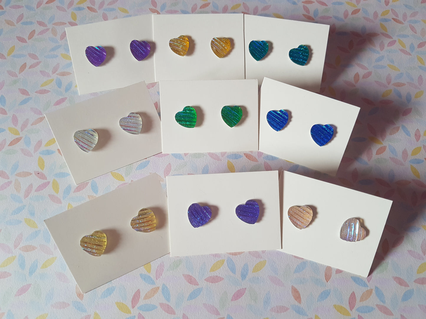 druzy striped stud earrings - heart