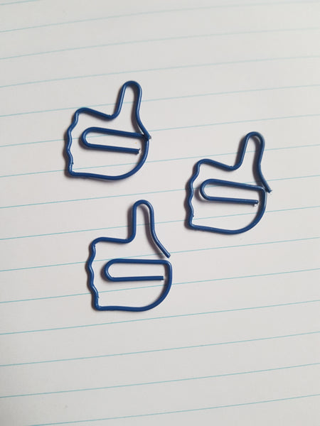 blue thumbs up hand paper clips