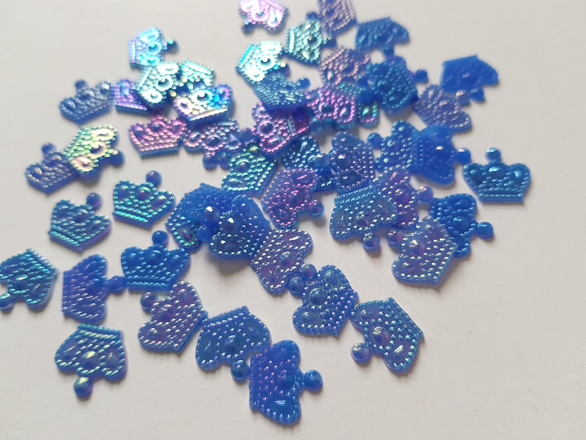 12mm AB crown cabochons - blue 