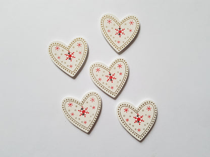 34.5mm wooden christmas heart buttons