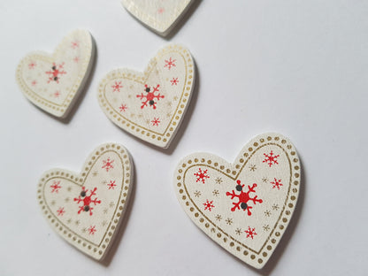 34.5mm wooden christmas heart buttons