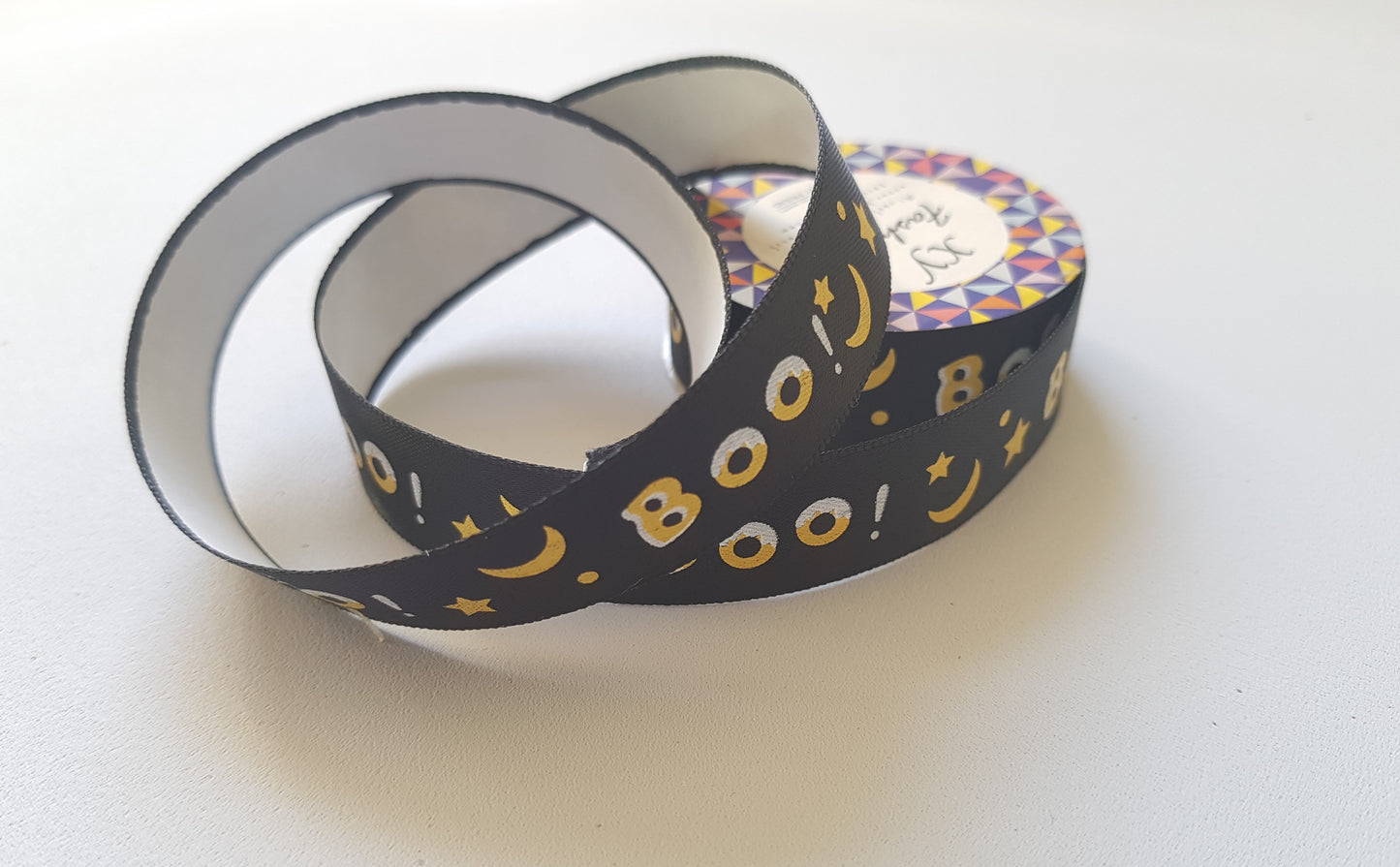 15mm satin ribbon tape - halloween - boo 