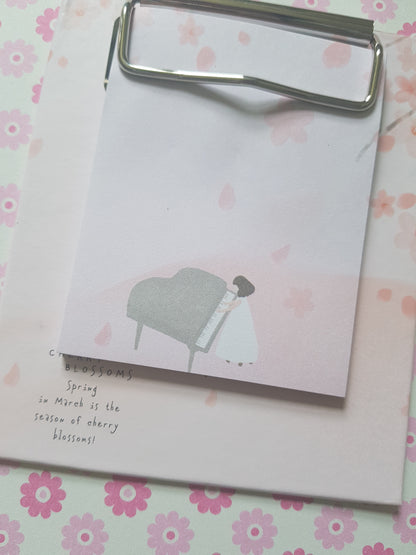 mini clipboard memo pad - piano playing girl