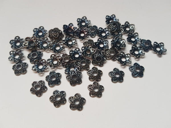 12mm flower beadcaps - black