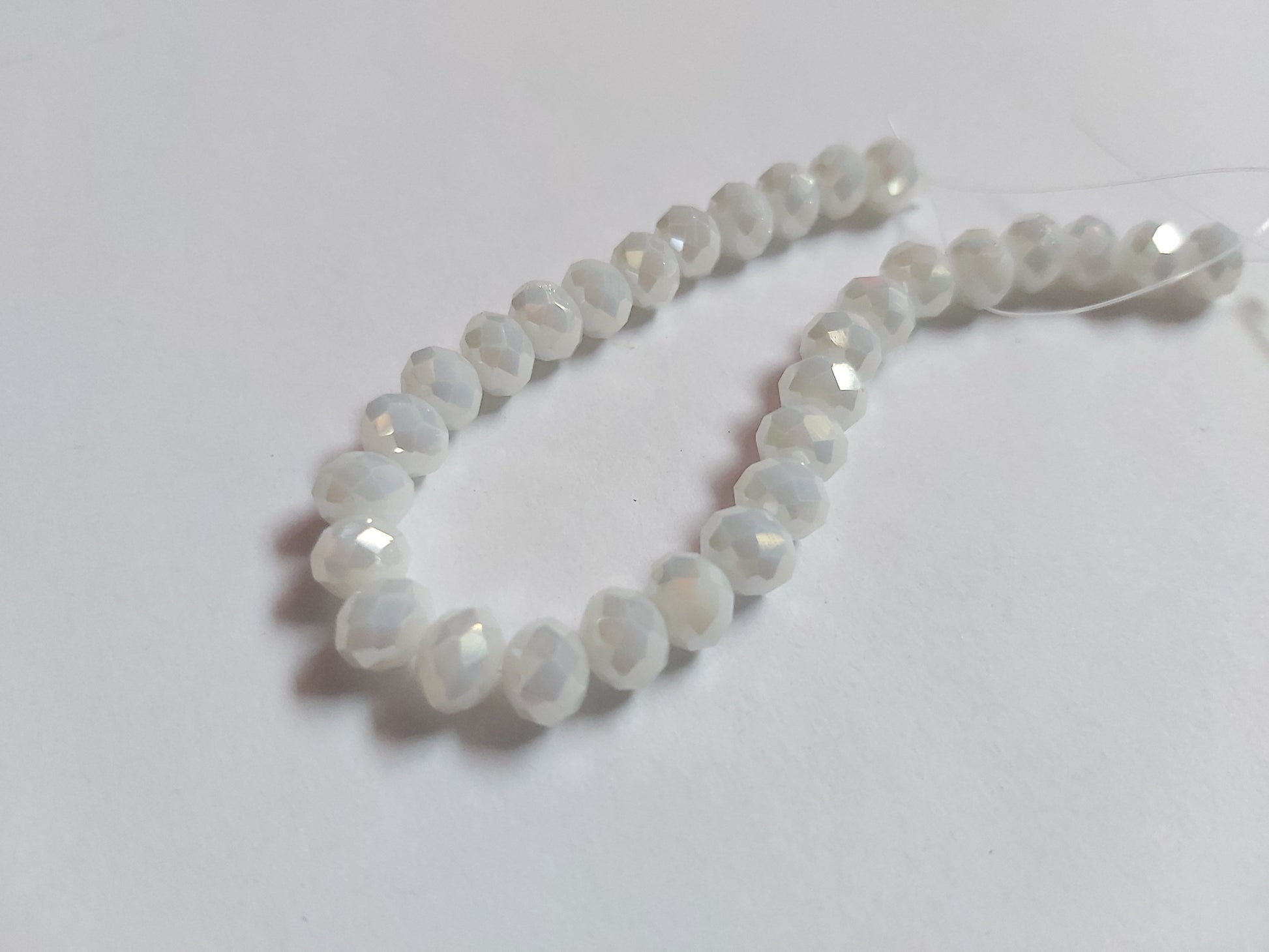 6mm AB plated glass rondelle beads - white