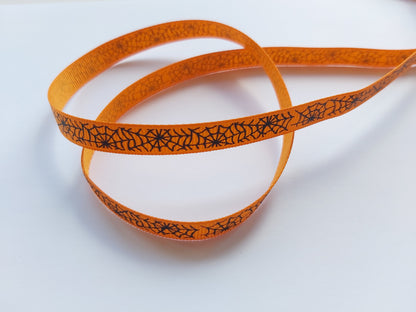 3m printed grosgrain ribbon - 9mm - spiderweb - orange