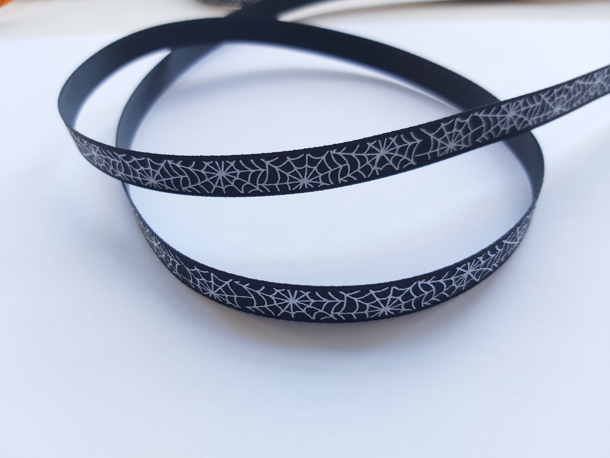 3m printed grosgrain ribbon - 9mm - spiderweb - black