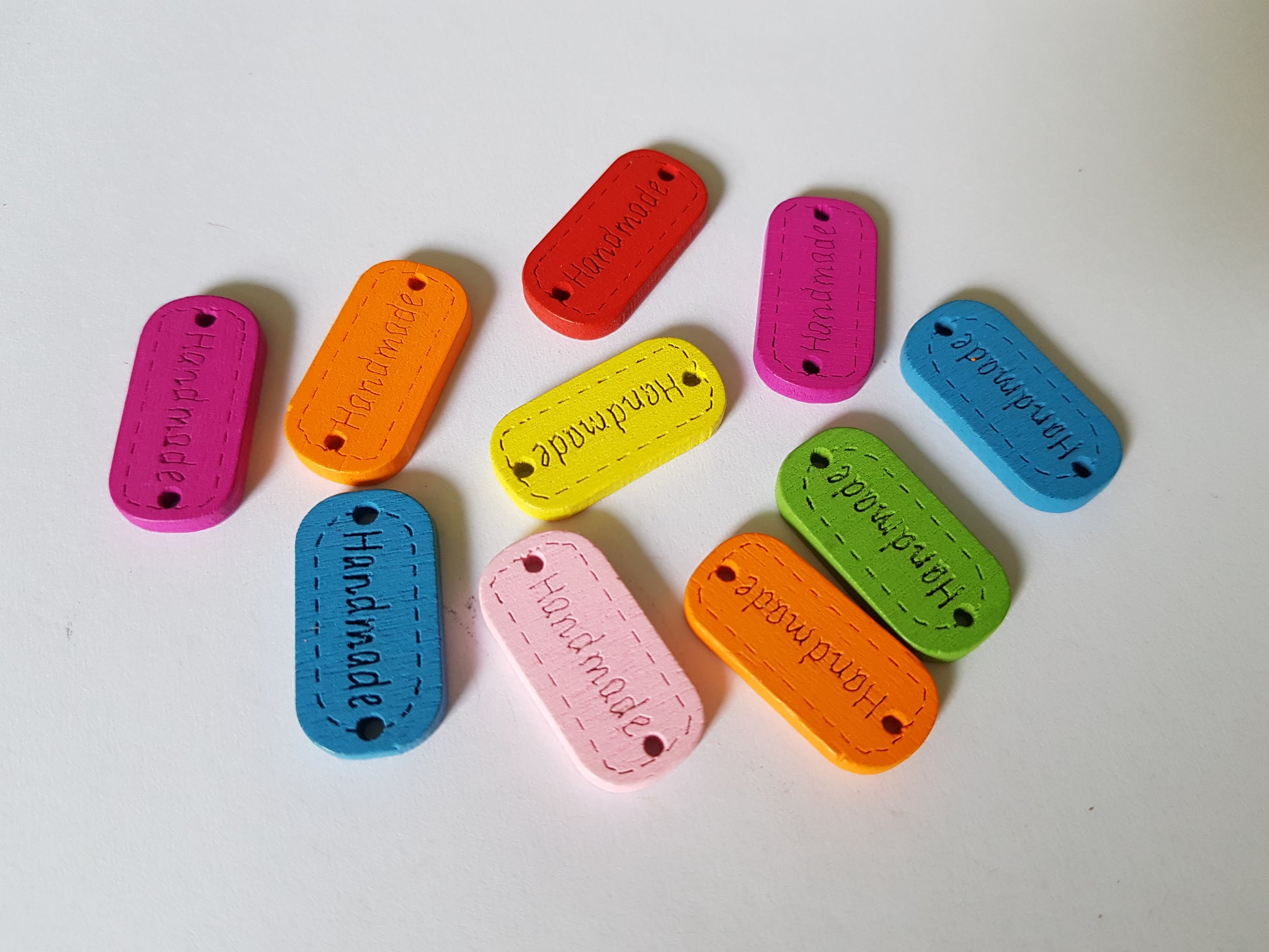 24mm wooden "handmade" button tags - mixed colour