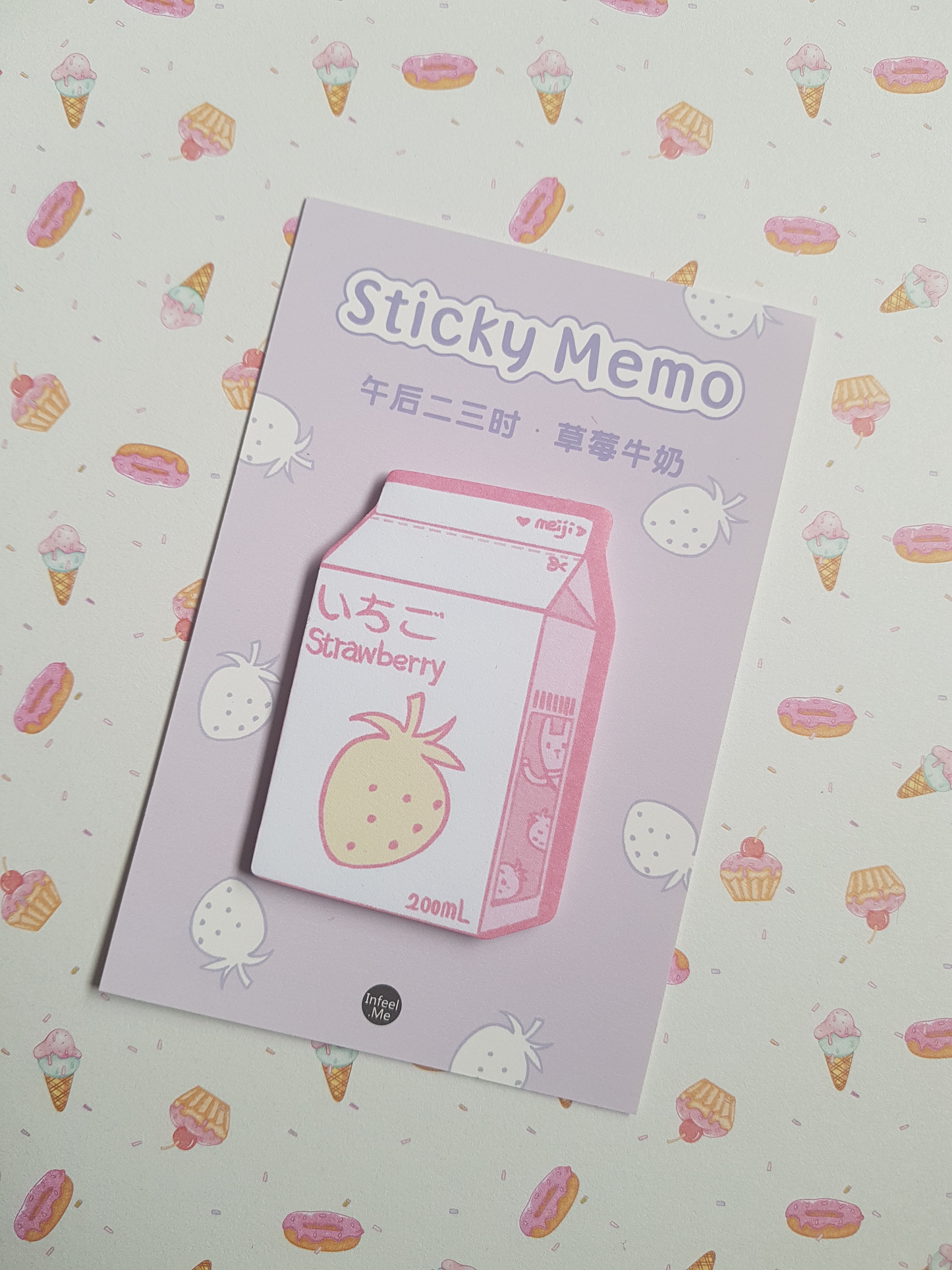 strawberry milk cartoon sticky notes pad