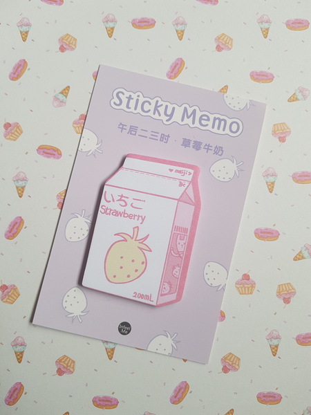 strawberry milk cartoon sticky notes pad