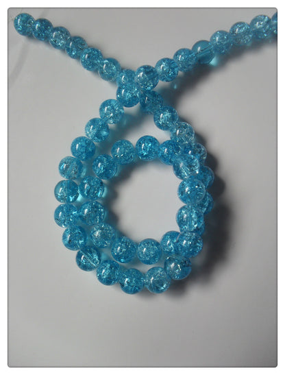 8mm crackle glass beads - bright blue