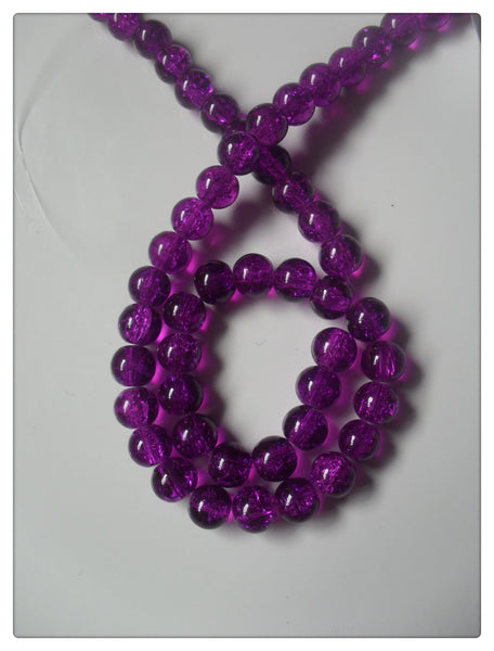 8mm crackle glass beads - bright purple