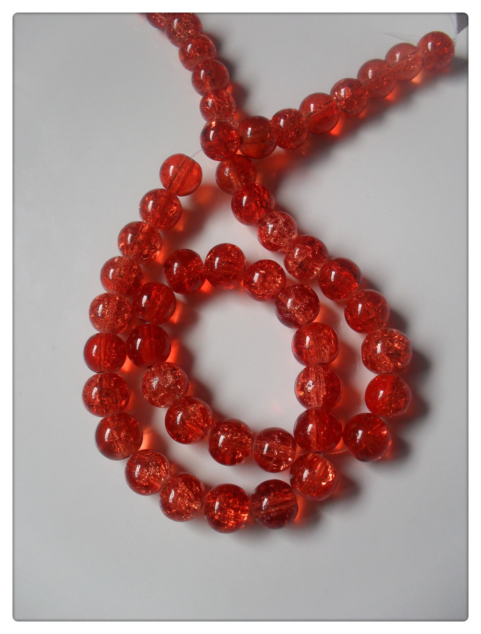 8mm crackle glass beads - fiery orange