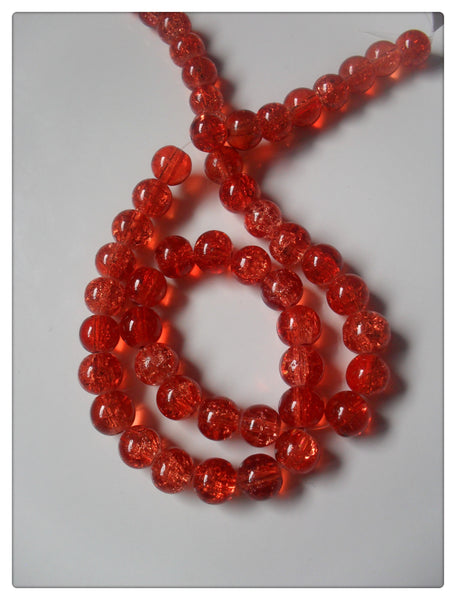 8mm crackle glass beads - fiery orange