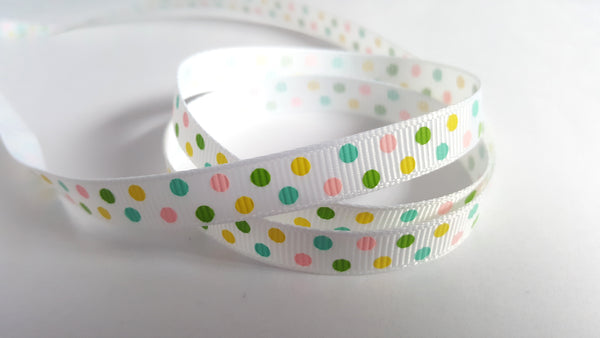 3m printed grosgrain ribbon - 9mm - polka dots - pastels 