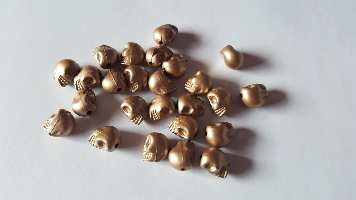 13mm metallic acrylic skull beads - gold