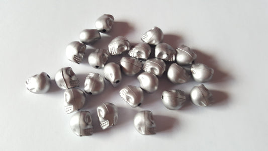 13mm metallic acrylic skull beads - silver