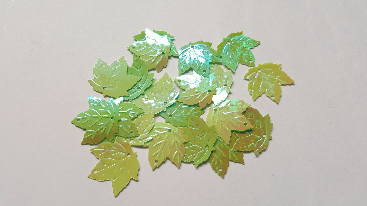 22mm AB maple leaf sequins - green