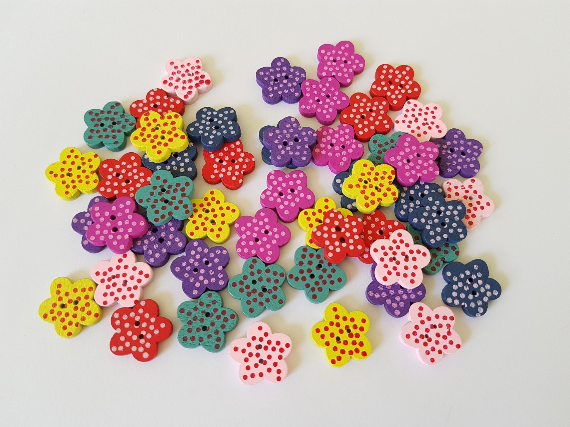 14mm wooden polka dot flower buttons