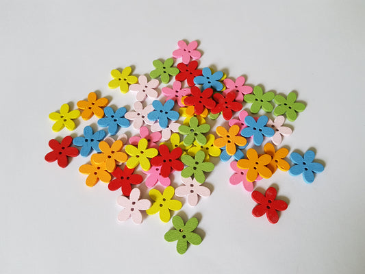 15mm wooden flower buttons - mixed colour 