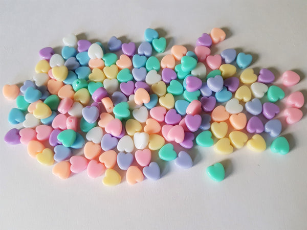 8mm pastel acrylic heart beads - mixed colour