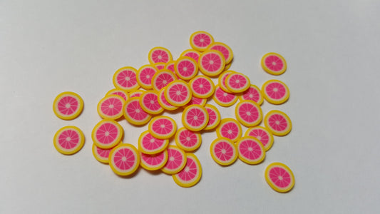 clay fruit cabochons - pink grapefruit