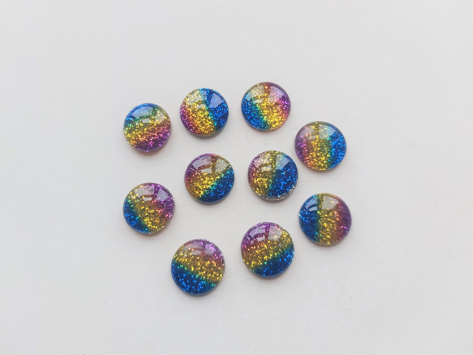 16mm glitter rainbow round cabochons