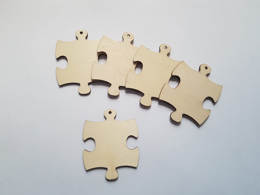 5 x Blank Wooden Craft Shapes - 70mm - Jigsaw Piece