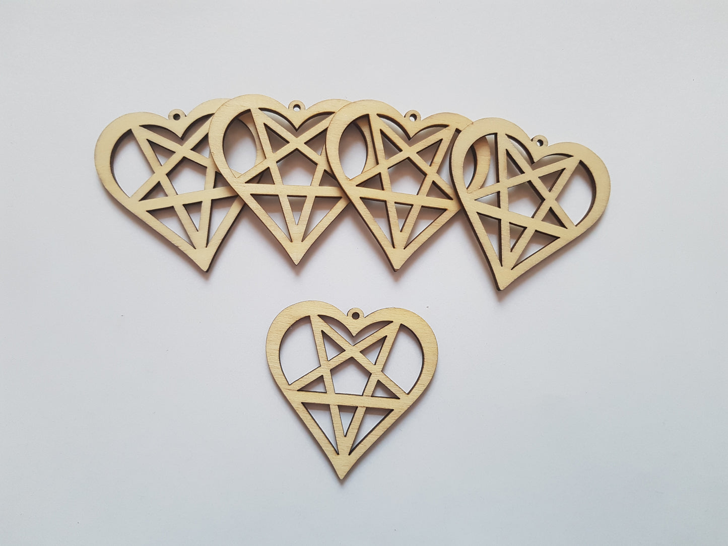 50mm wooden heart pentagram shapes