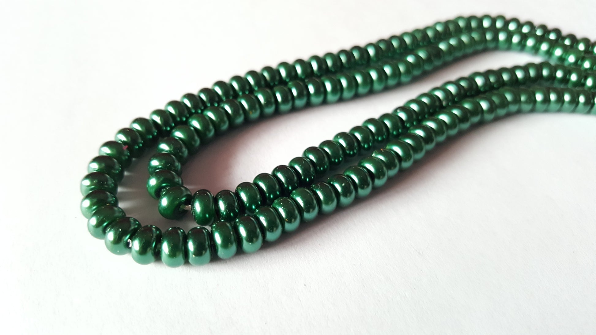 glass pearl rondelle beads - green