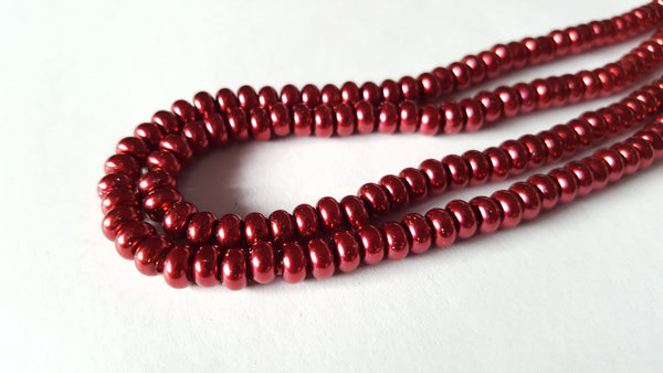 glass pearl rondelle beads - red