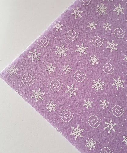 printed felt sheet - snowflakes - lilac