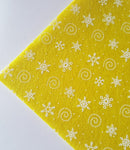printed felt sheet - snowflakes - yellow