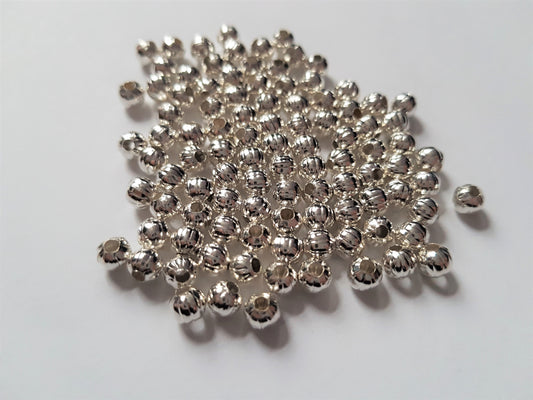 5mm corrugated round spacer beads - silver tone