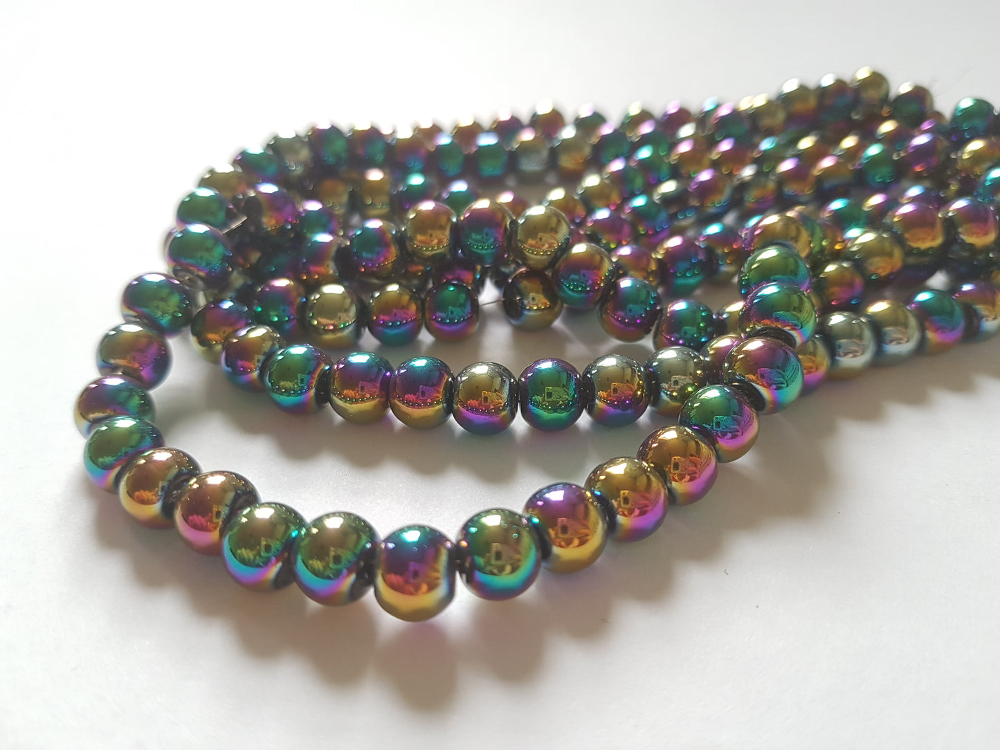 electroplated round glass beads - rainbow