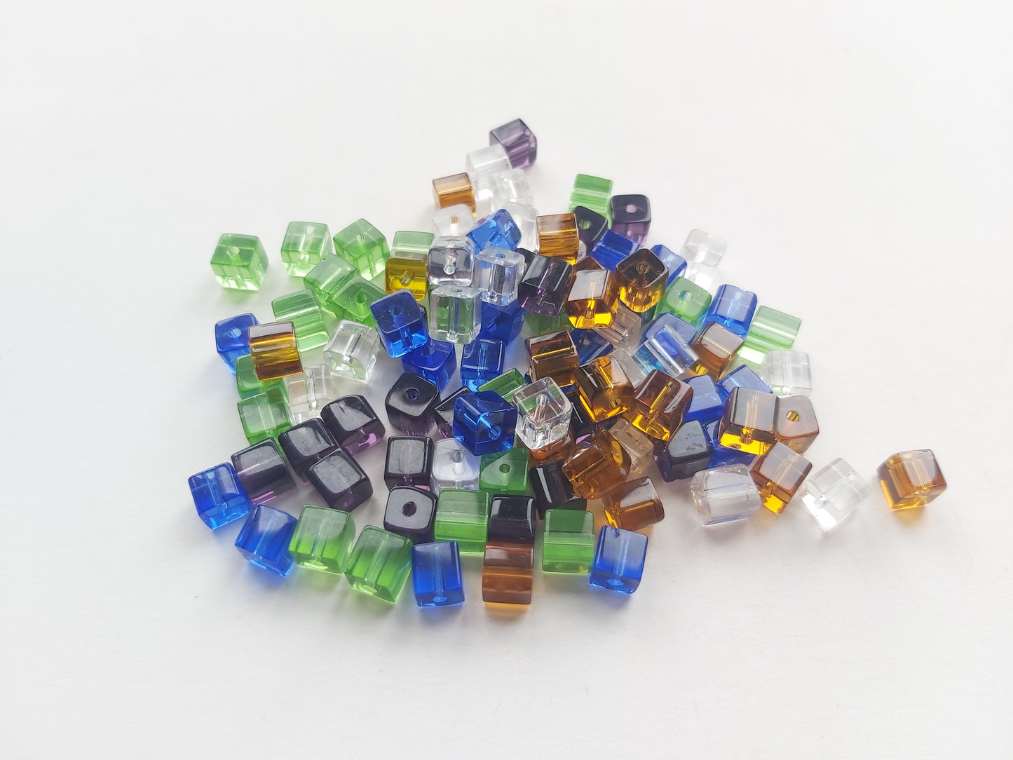 6mm glass cube beads - mixed colour