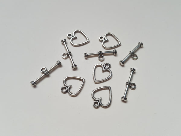 15mm silver plated heart toggle clasps 